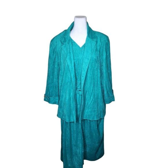 Lane Bryant Vintage 70s Terrycloth 2 Pce Belted Dress Set Womens Size 3XL Teal B - Picture 6 of 12